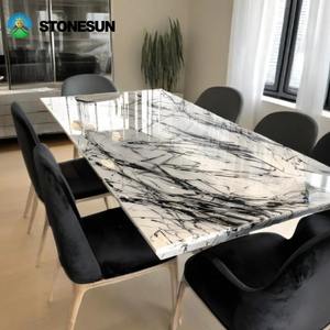 <span class=keywords><strong>Table</strong></span> et chaises de salle à manger de luxe en marbre Calacatta Viola blanc moderne StoneSun, ensemble de <span class=keywords><strong>table</strong></span> et de chaises en marbre et métal - Product Image 6