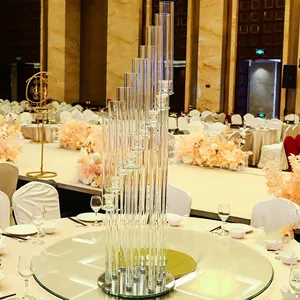 DEXI-centro de mesa de comedor para boda, candelabro de cristal con 9 brazos y tubo de cristal alto, centros de mesa, venta al por mayor