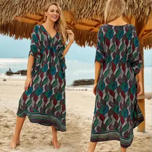 2020 new casual long dress loose Bikini drawstring Swimsuit Cover ups leaf beachwear for women