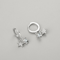 Pendientes de Aro de Plata de Ley 925 con Doble Estrella Brillante de Circonita Cúbica para Niña