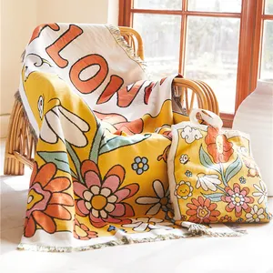 Hot Sales Sun Flowers Custom Woven Tapestry Blanket Woven Throw Blanket