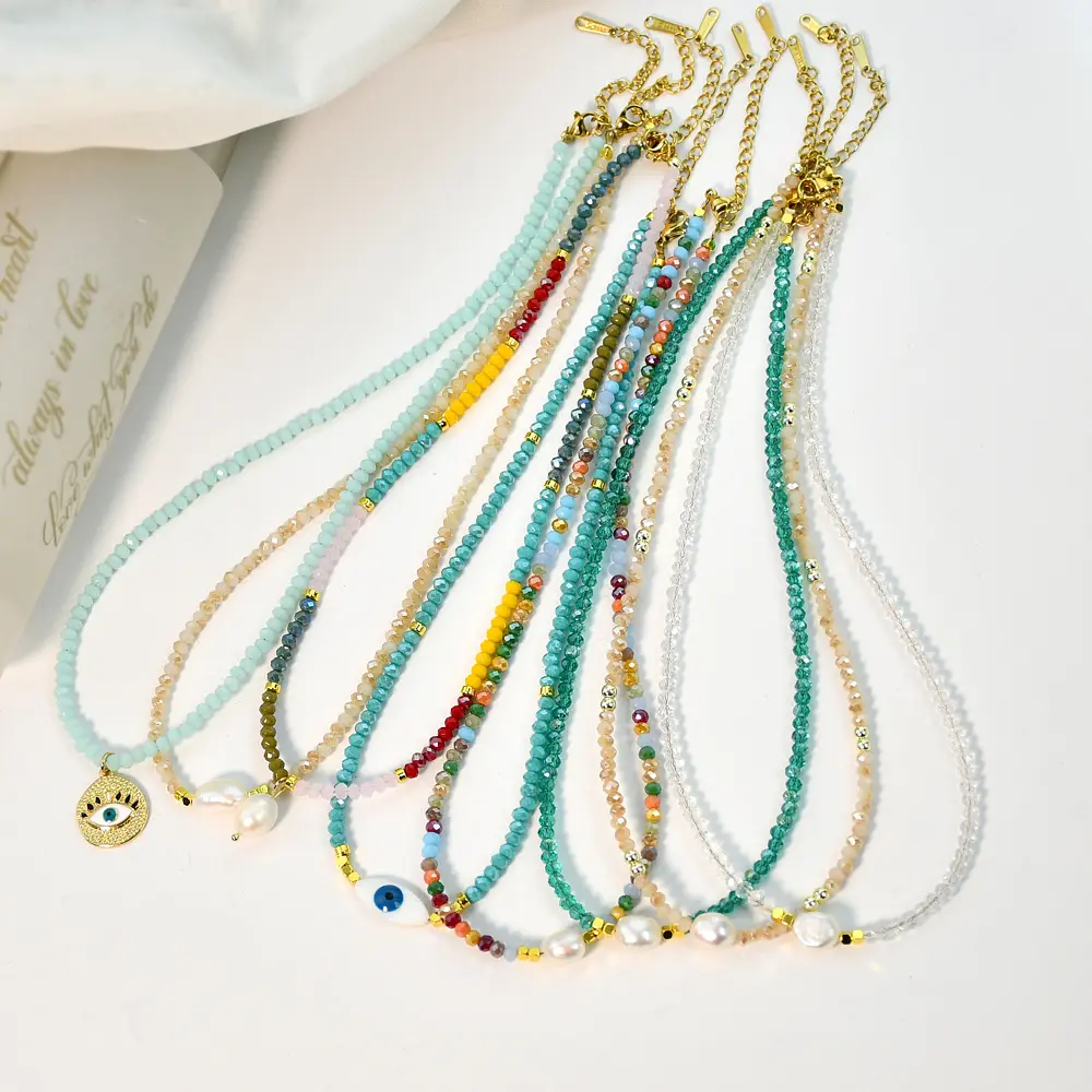 Primavera/verano nuevo nicho Y2K collar de perlas de agua dulce collar de cuentas de cristal colorido conjunto de collar de cuentas de fiesta de Nigeria