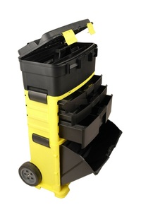 Hộp công cụ di động có thể xếp chồng lên nhau với tay cầm gấp thoải mái và Khay lưu trữ có thể tháo rời màu đen/vàng trên bánh xe để hiển thị - Product Image 5