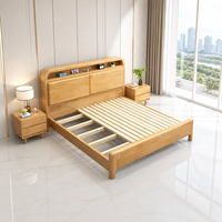Projet d'appartement hôtelier sur mesure, cadre de lit en bois de pin massif de style moderne du milieu du siècle avec tête de lit avec rangement, meubles de chambre OEM ODM