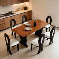 Ensemble de table à manger en bois à base irrégulière créative, chaises de salle à manger artistiques à dossier creux pour l'espace repas domestique