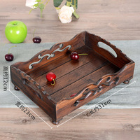 Plateau à fruits en bois sculpté, marron foncé, bol de service en bois massif avec motif ajouré pour la table de la maison, fruits et collations