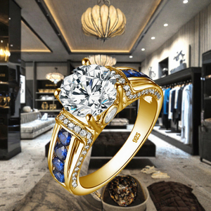 Anillos de Boda de Lujo para Mujer, Chapados en Platino, Plata de Ley 925, Moissanita Redonda de 2 Quilates con Corte Brillante y Engaste de Garras - Product Image 3