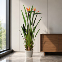 Plante artificielle de luxe moderne verte Oiseau de paradis pour la décoration de bureau, hall, jardin, toile de fond de table, durable