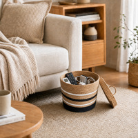 Panier de rangement ovale en jonc de mer tressé à la main avec couvercle et poignée, style minimaliste, organisateur décoratif portable, décoration naturelle pour la maison