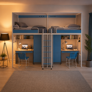 Lit superposé en métal avec bureau et casier, idéal pour appartement et dortoir – Dernier design en acier – Vente en gros usine - Product Image 4