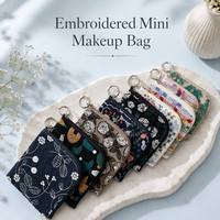 Pochette de maquillage brodée en coton et lin, mini pochette à rouge à lèvres, jolie pochette de rangement pour serviettes hygiéniques, pochette portable pour femmes