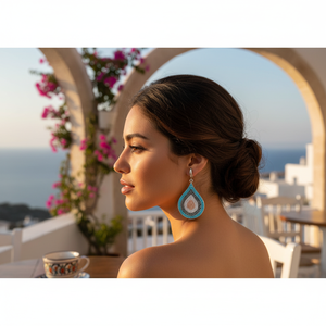 Pendientes Colgantes de Gota de Agua con Piedra Turquesa, Joyería Turca Hecha a Mano al por Mayor, Plata de Ley 925 - Product Image 3