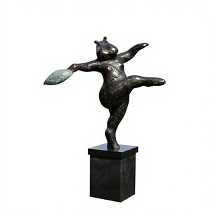 Escultura de Hipopótamo Bailarín en Bronce, Figura de Arte Animal Contemporánea Hecha a Mano para Decoración de Mesa de Salón, Artesanía en Metal - Product Image 1