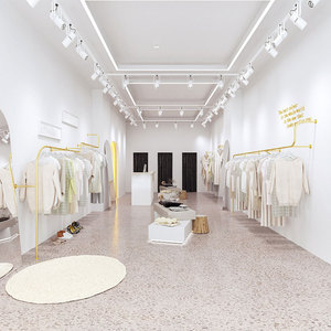 Tùy Chỉnh Vàng Kim Loại Bán Lẻ Quần Áo Hiển Thị Kệ Treo Tường Treo Đường Ray Cho May Mặc Boutique - Product Image 4