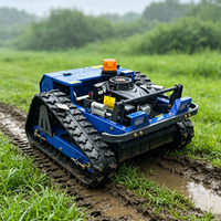 Robot tondeuse à gazon télécommandé sur chenilles à moteur essence pour pentes
