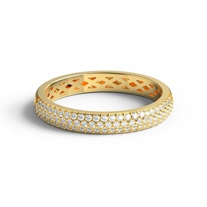 Luxury 18K Gold Plated Multi Row Round Diamond Eternity Wedding <b>Ring</b> <b>Stacking</b> Band Anniversary Statement <b>Ring</b> Fine Jewelry - Product Image 1