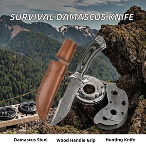 Manufacturer Wholesale Price Outdoor Survival Large Straight Portable Tactical Hunting Damascus Fixed Blade <b>Knife</b> Wood OEM - Product Image 2