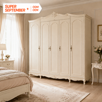 Armoire élégante de style rococo français sculptée, à portes multiples, avec couronne cintrée, poignée en bronze ornée, couleur crème, autoportante, pour chambre à coucher, personnalisable