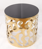 Petite Table basse ronde en acier inoxydable, meuble moderne, polissage doré, bout en marbre, 1 pièce