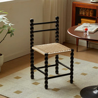 Chaise de salle à manger mobile en bois massif tressée de style nordique avec dossier rétro Wabi-Sabi français, mobilier de maison Guangdong