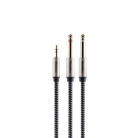 Câble audio Koadac 3,5 mm mâle vers double 6,5 mm mâle, connecteurs plaqués or, coque en alliage d'aluminium, gaine en PVC pour haut-parleurs et microphones