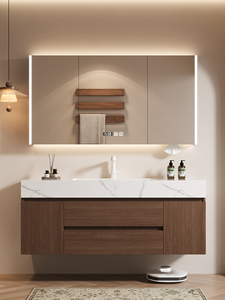 Mobile <span class=keywords><strong>Bagno</strong></span> Moderno di Lusso Marrone, Mobiletto Singolo ad Alta Capacità con Specchio Intelligente, Montaggio a Parete in MDF, Vendita all'Ingrosso - Product Image 1