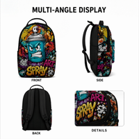 Sac à dos de sport, de voyage et scolaire, grande capacité, anti-vol, imperméable, en polyester recyclé, imprimé en 3D, personnalisé, style graffiti