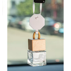 New Product Wooden Lid clear Glass square Refillable Pendent Hanging Empty Bottle Car Perfume 8ml - Product Image 6