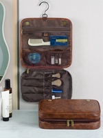 Trousse de toilette de voyage imperméable Pochette de maquillage pour homme Sacs à cosmétiques de luxe en similicuir pour homme