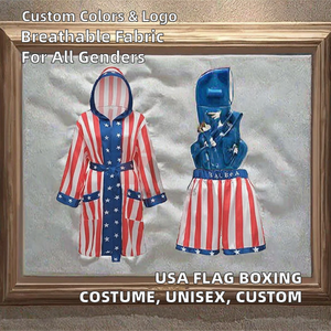 American Flag Boxing Costume <b>Dummy</b> Men Women Adult Cotton Boxer Robe Shorts Belt Boxing Gloves Breathable Customized Color Logo - Product Image 2