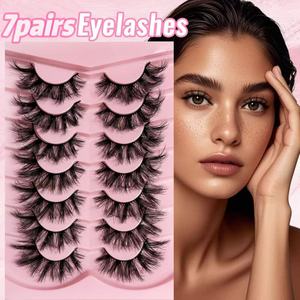 Nuevo Paquete de 7 <span class=keywords><strong>Pestañas</strong></span> Postizas Estilo Europeo y Americano, Gruesas, Rizadas, Realistas, de una Sola Pieza, Venta al por Mayor - Product Image 1