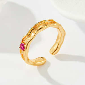 Original Design Irregular Open Ring With Blue Gemstone Adjustable Index Finger Jewelry Gift - Product Image 3