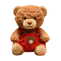 Ours en peluche doux et bouclé avec salopette en velours côtelé, trois couleurs au choix, rembourrage en coton PP, cadeau adorable et câlin pour les enfants