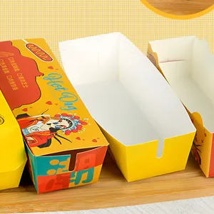 OEM Kemasan Kertas Kustom Hot Dog Tray Takeaway Kotak Wadah Makanan Kemasan Makanan untuk Anjing Jagung Korea