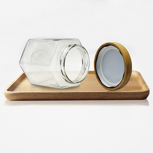 Bocaux de rangement hexagonaux transparents personnalisés pour cuisine, avec étiquettes, pour grains de café, céréales, <span class=keywords><strong>miel</strong></span>, ghee, cornichons, assaisonnements, avec couvercles en <span class=keywords><strong>bois</strong></span> - Product Image 6
