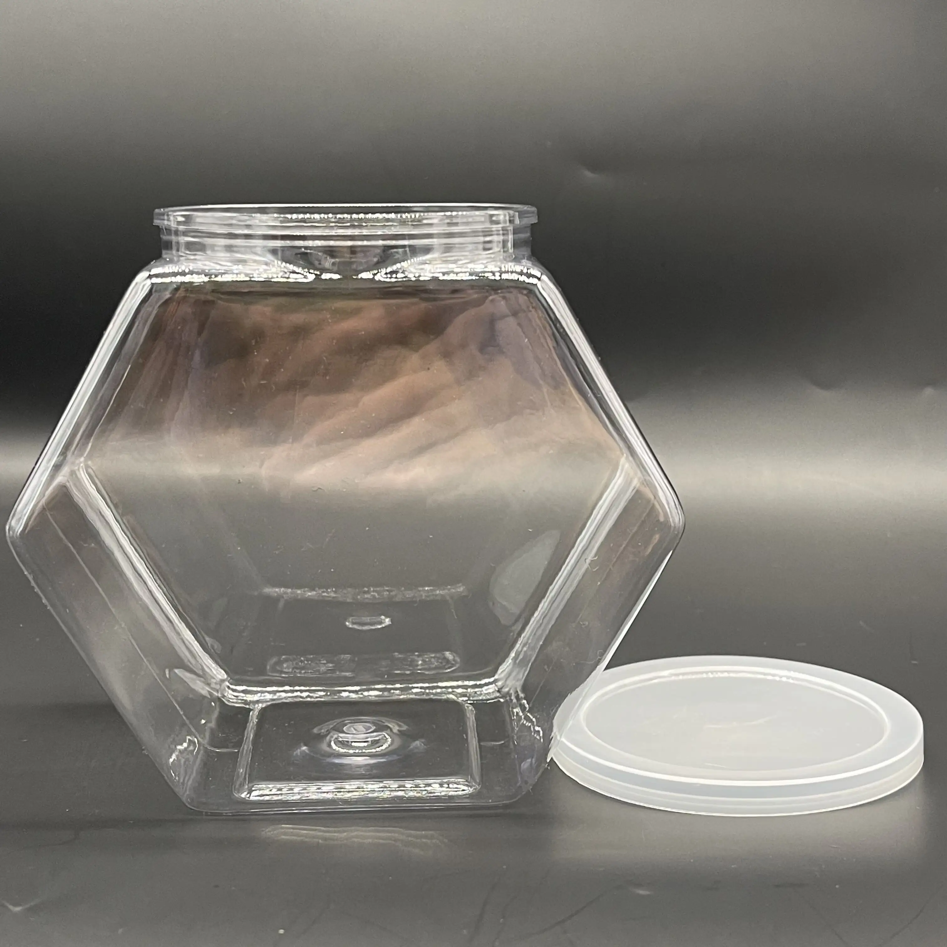 Fabbrica 8oz 850ml 1000ml vaso esagonale in plastica per alimenti per animali domestici con coperchio in plastica