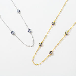 RHN1368 mujeres moda 925 plata esterlina pavé circón Diamante Azul mal de ojo clavícula Collar para mujer boda fiesta - Product Image 2