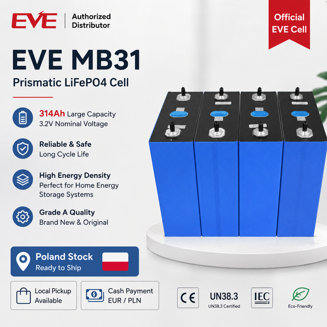 Free Shipping EU/Poland Stock EVE Mb31 314Ah 3.2V Energy Storage System(ESS-specific) Lithium Ion Battery Cell for 16kwh Diy