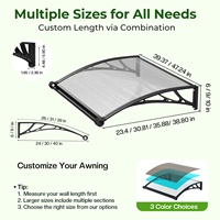 Auvent en polycarbonate creux avec support ABS antirouille pour entrée d'hôtel