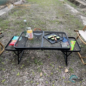 Table de camping pliante en maille avec étagères latérales, support pour barbecue extérieur, utilisation avec un réchaud à charbon de bois - Product Image 5