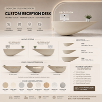 Comptoir de réception incurvé de luxe moderne, sur mesure pour salon de beauté ou bureau, avec éclairage LED