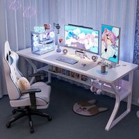 Ensemble table et chaise de jeu Suessen 2024, blanc pur, pieds en métal en forme de C, bureau d'ordinateur polyvalent pour la maison, e-sport, élégant et de style exécutif