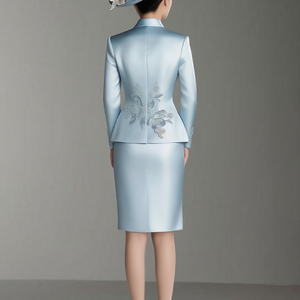 Set abito floreale ruggine personalizzato-<span class=keywords><strong>Blazer</strong></span> a maniche lunghe da donna e <span class=keywords><strong>gonna</strong></span> corta 2 pezzi, abbigliamento professionale da ufficio <span class=keywords><strong>con</strong></span> tessuto di Tweed - Product Image 2