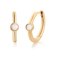 Anting Wanita Model Lingkaran Minimalis Gemnel Perak Sterling 925 Berlapis Emas 18k dengan Zirkon Opal Tunggal