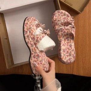 Women French Floral Bow Wedge Platform Slippers Height Boosting One‑Band Casual Outdoor Summer Slide <b>Sandals</b> 2026 - Product Image 3