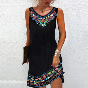 Vestido Corto Informal para Mujer, Nuevo, Cómodo, sin Mangas, Cuello Redondo, Estampado Floral, Falda Tipo Jumper, Precio Bajo - Product Image 2