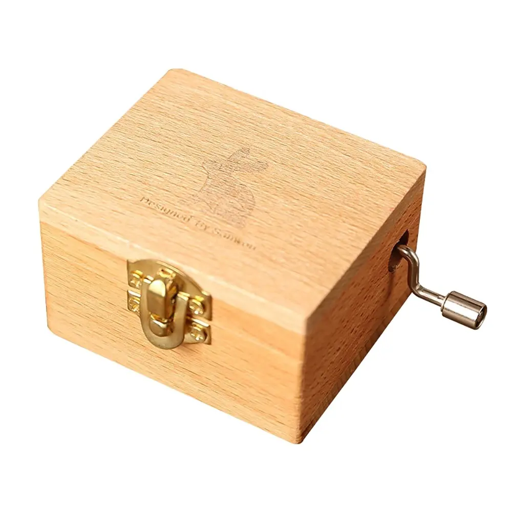 Creative carved mini Engraved hand cranked wooden music box
