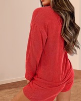 Ensemble de loungewear décontracté en tricot pour femme, collection Automne Hiver Joyeux Noël, vert, haut à manches longues, longueur au-dessus du genou, uni teint