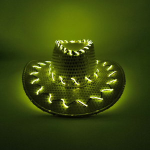 Bán buôn lễ hội Shiny sequin LED nhấp nháy Glow Cowgirl Fedora Hat LED vành độc đáo thiết kế mới Đảng hat - Product Image 5