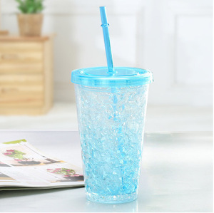 Creative Outdoor Summer Ice <strong>Cup</strong> Gel Refrigeration Double Layer Plastic Discoloration Crushed Ice <strong>Cup</strong> <strong>Chill</strong> Straw <strong>Cup</strong> Custom Patt - Product Image 2